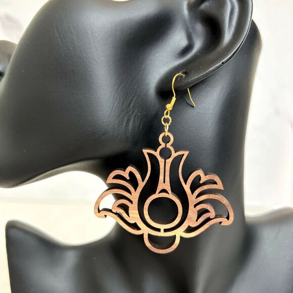 Wooden Flower Cutout Earrings - Picture 1 of 3